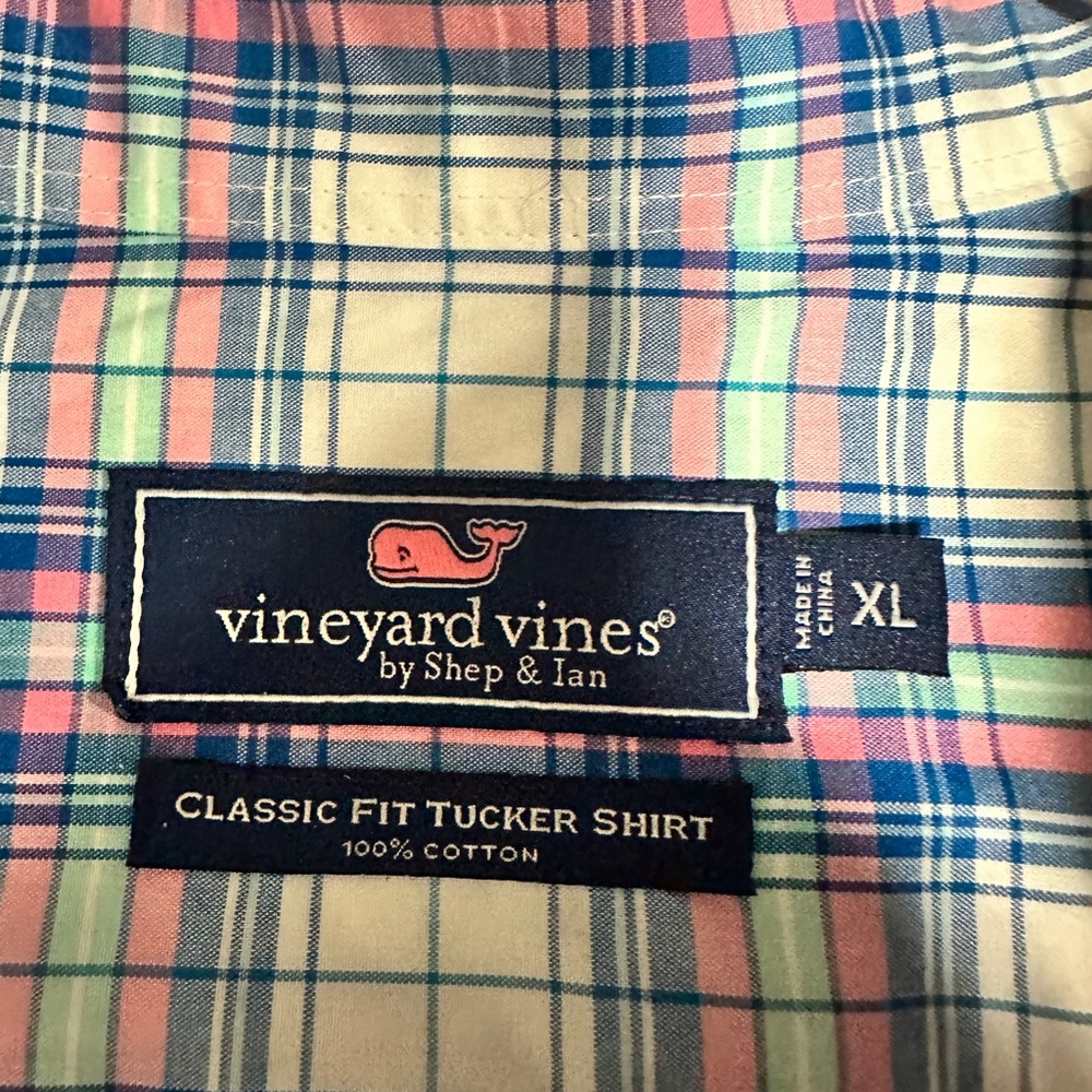 Vineyard Vines Men's Blue & Pink Plaid Button-Down Shirt XL (NWT) - Picture 3 of 3